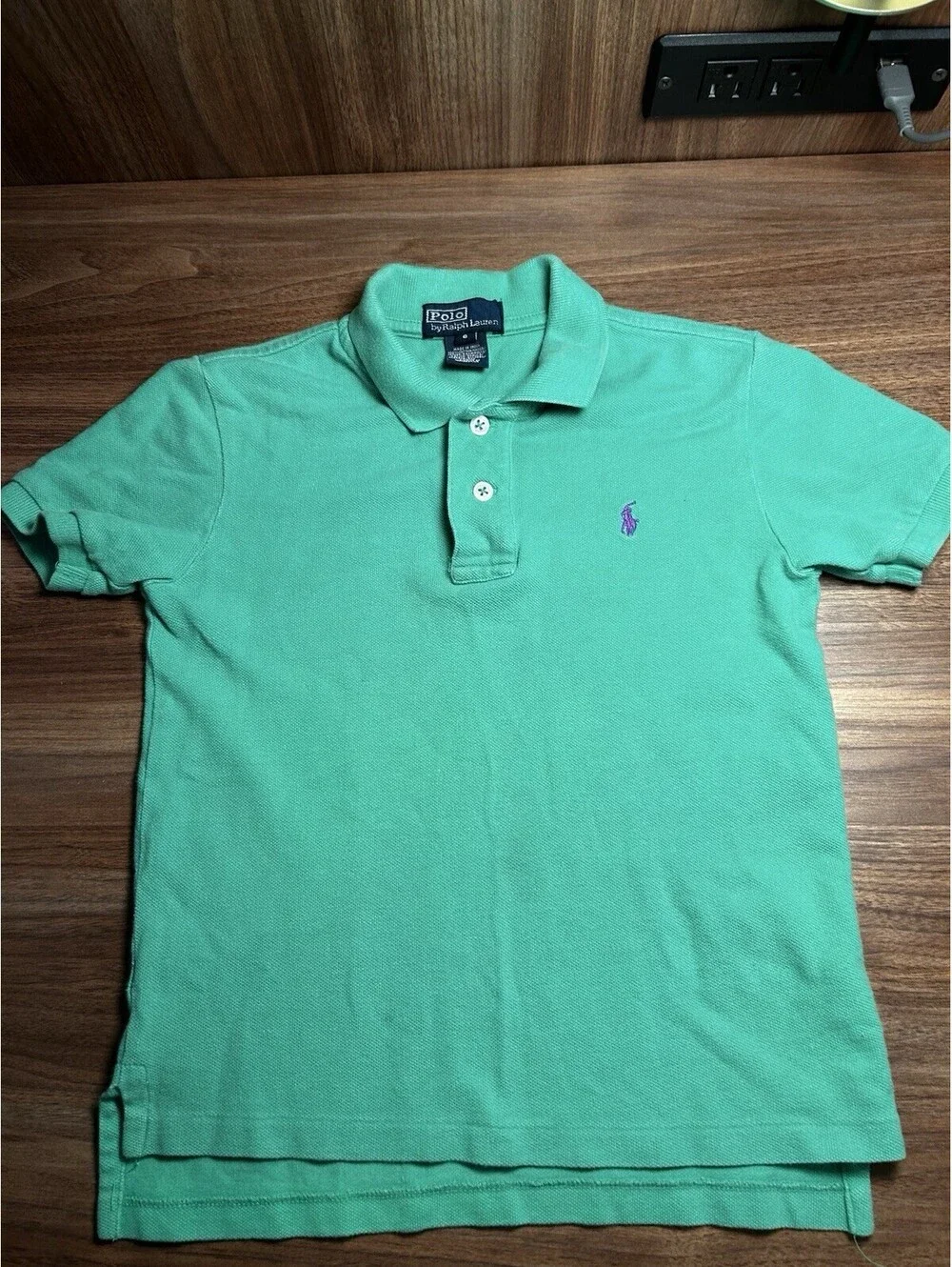Ralph Lauren Vintage Silver/Blue Label Light Green Polo Purple Horse Boys Size 6